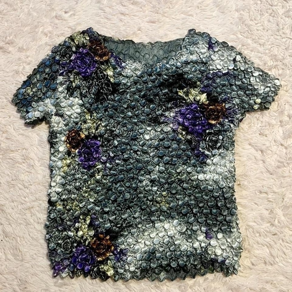 Vintage 90s Y2K Floral Popcorn Bubble Shirt Womens OS Nostalgic Fairy Indie